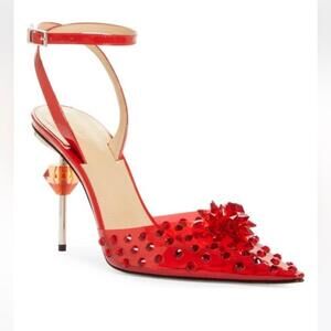 New Mach & Mach crystal embellished clear ankle strap pump size 40EU